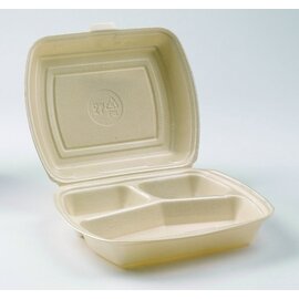 disposable meal boxes with lid disposable beige foamed 230 mm  x 190 mm 3 compartments product photo