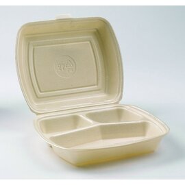 disposable meal boxes with lid disposable beige foamed 230 mm  x 190 mm 3 compartments product photo