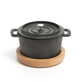 mini serving pot TRADICIÓN with a wooden coaster 0.6 ltr cast iron with lid round Ø 140 mm H 110 mm product photo