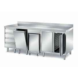B-STOCK | cabinet table | 2600 mm x 800 mm H 870 mm with 4 drawers with 2 wing doors | 1 tilt door | upstand product photo