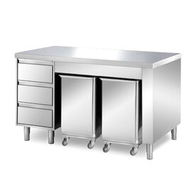 cabinet table 1500 mm  x 700 mm  H 850 mm with 2 ingredient containers with 3 drawers product photo
