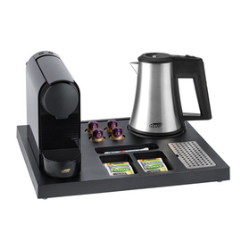 welcome tray SIESTA black with coffee machine START-EUR wit kettle STAR-EUR, stainless steel product photo