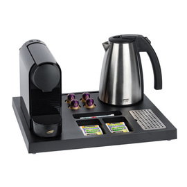 welcome tray SIESTA black with electric kettle STYLE-EUR with coffee machine START-EUR product photo