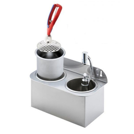 scoop dryer | scoop basin for wall mounting Silver PRESSURESTOP Unlimited with drain container | 278 mm x 143 mm H 150 mm product photo  S