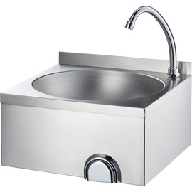 Knee-operated hand wash basin, including faucet, wall-mounted, 400 mm x 400 mm x 225 mm (W x D x H) product photo