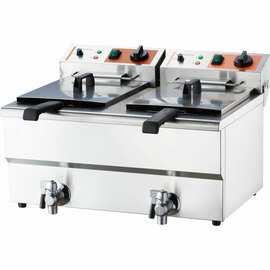 Double deep fryer CATERINA, 2x 10 liters, with drain tap 610x510x390 mm (WxDxH), 2x 3 kW 230V product photo