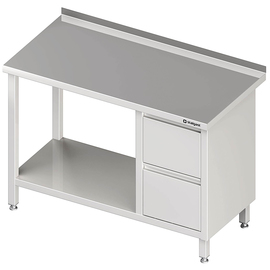 Work table with base shelf, 800x600x850 mm, with 2 drawers on the right, with upstand, welded product photo