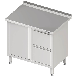 Work cabinet with hinged door, 800x700x850 mm, with 2 drawers on the right, with upstand, welded product photo
