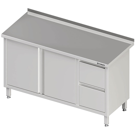 Work cabinet with hinged doors, 1100x700x850 mm, with 2 drawers on the right, with upstand, welded product photo