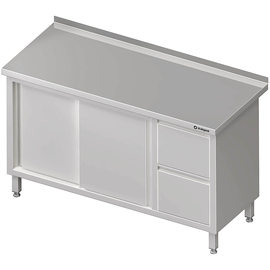 Work cabinet with sliding doors, 1200x600x850 mm, with 2 drawers on the right, with upstand, welded product photo