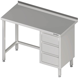 Work table without base shelf, 800x600x850 mm, with 3 drawers on the right, with upstand, welded product photo