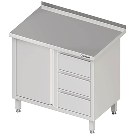 Work cabinet with hinged door, 800x700x850 mm, with 3 drawers on the right, with upstand, welded product photo