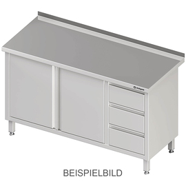 Work cabinet with hinged doors, 1900x700x850 mm, with 3 drawers on the left, with upstand, welded product photo