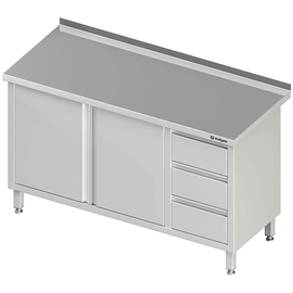 Work cabinet with hinged doors, 1800x600x850 mm, with 3 drawers on the right, with upstand, welded product photo