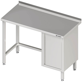 Work table without base shelf, 800x600x850 mm, with hinged door cabinet on the right, with upstand, welded product photo