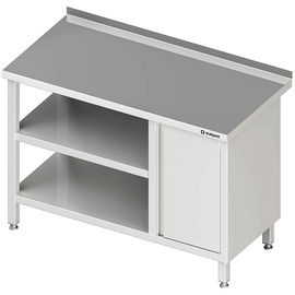 Work table with base and intermediate shelf, 800x700x850 mm, with hinged door cabinet on the right, with upstand, welded product photo