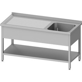 Sink unit with base shelf, 1800x700x850 mm, with one basin on the right, with upstand, welded product photo