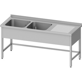 Sink unit without base shelf, 1500x700x850 mm, with two basins on the left, with upstand, welded product photo