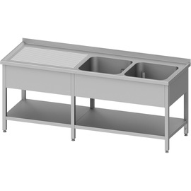 Sink unit with base, 2000x700x850 mm, with two basins on the right, with upstand, welded product photo