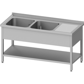 Sink unit with base, 1500x700x850 mm, with two basins on the left, with upstand, welded product photo