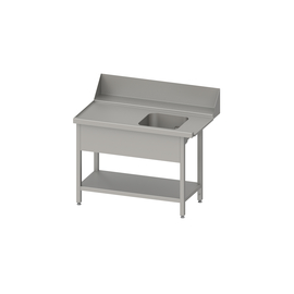Inlet table "PRO", basket guide with gradient, with base plate, with one basin, 1100x750x880 mm, left-hand side, with 200 mm upstand and basin panel, welded product photo