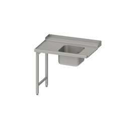 Inlet table, basket guide with gradient, on two legs with one basin 700x750x880 mm, left side, with upstand, welded product photo