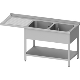 Sink unit with base and overhang, 1600x600x900 mm, with two basins on the right, with upstand, welded product photo