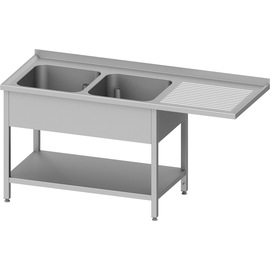 Sink unit with base and overhang, 1600x600x900 mm, with two basins on the left, with upstand, welded product photo