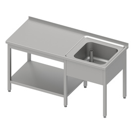 Executive table with base shelf under the work surface, with a sink on the right 1200x700x850 mm, with upstand, welded product photo