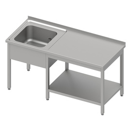 Executive table with base shelf under the work surface, with a sink on the left 1200x700x850 mm, with upstand, welded product photo