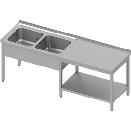 Executive table with base shelf under the work surface, with two basins on the left 1800x700x850 mm, with upstand, welded product photo
