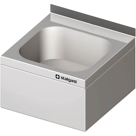 Wall-mounted hand wash basin, 500x500x300 mm, with three-sided basin panel, with upstand, welded product photo