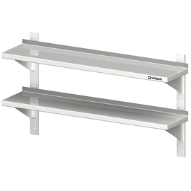 Double wall shelf with brackets and wall rails, 600x300x660 mm, height adjustable, welded product photo