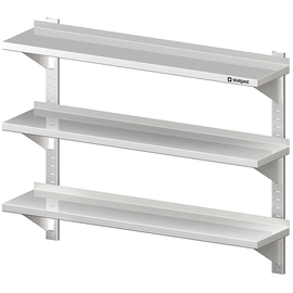 Triple wall shelf with brackets and wall rails, 600x300x930 mm, height adjustable, welded product photo