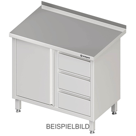Work cabinet with hinged door, 800x700x850 mm, with 3 drawers on the right, without upstand, welded product photo