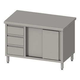 Work cabinet with sliding doors, 1200x700x850 mm, with 3 drawers on the left, without upstand, welded product photo