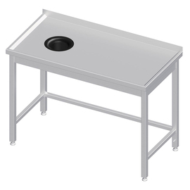 Work table without base, 900x600x850 mm, with waste hole on the left, with upstand, welded product photo