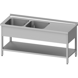 Sink unit with base 1100x700x850 mm, with two basins on the left, with upstand, welded product photo