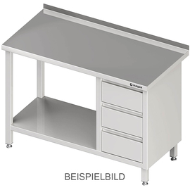 Work table with base shelf, 2600x600x850 mm, with 3 drawers on the left, without upstand, welded product photo