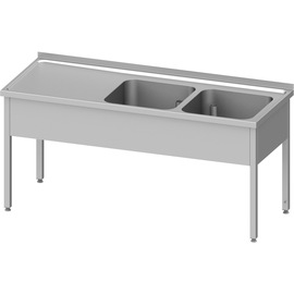 Sink unit without base shelf 1100x700x850 mm, with two basins on the right, with upstand, welded product photo