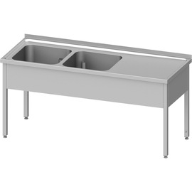 Sink unit without base shelf 1100x600x850 mm, with two basins on the left, with upstand, welded product photo