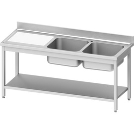kitchen sink table ECO ST 63 drainboard on the left | plain | 2 basins | 1400 mm x 700 mm H 850 mm | self-assembly product photo
