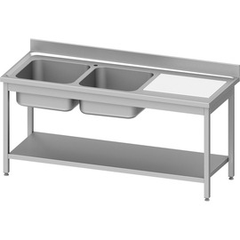 kitchen sink table ECO ST 63 drainboard on the right | grooved | 2 basins | 1400 mm x 600 mm H 850 mm | self-assembly product photo