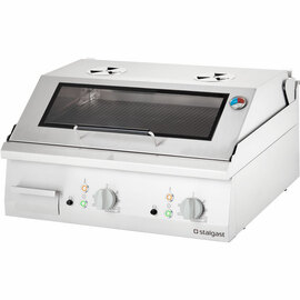 Electric griddle plate as tabletop device with lid, 800x700 mm, ribbed grill surface, Series 700 ND product photo