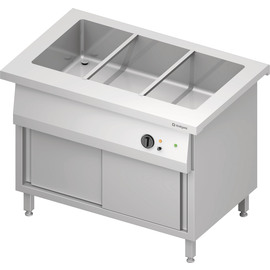 Bain-Marie station "Free Flow" with one basin 3x GN1/1 and sliding doors, 1132x750x880 mm stainless steel cover product photo