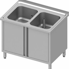 Sink cabinet with hinged doors 1000x600x850 mm, with two basins with upstand, welded product photo