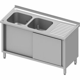 Sink cabinet with sliding doors 1100x700x850 mm, with two basins on the left, with upstand, welded product photo