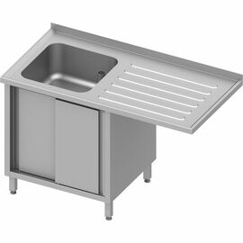 Sink cabinet with sliding doors and overhang 1200x700x900 mm, with one basin on the left, with upstand, welded product photo