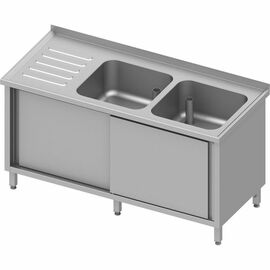 Sink cabinet with sliding doors, 1500x700x850 mm, with two basins on the right, with upstand, welded product photo