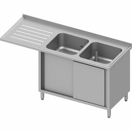 Sink cabinet with sliding doors and overhang 1600x600x900 mm, with two basins on the right, with upstand, welded product photo